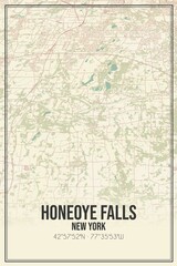 Retro US city map of Honeoye Falls, New York. Vintage street map.