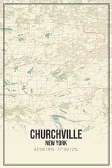 Retro US city map of Churchville, New York. Vintage street map.