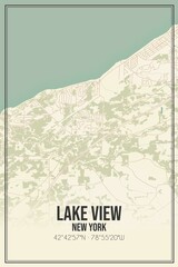 Retro US city map of Lake View, New York. Vintage street map.