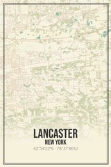 Retro US city map of Lancaster, New York. Vintage street map.