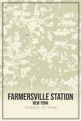 Retro US city map of Farmersville Station, New York. Vintage street map.