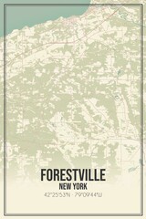 Retro US city map of Forestville, New York. Vintage street map.