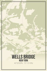 Retro US city map of Wells Bridge, New York. Vintage street map.