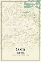 Retro US city map of Akron, New York. Vintage street map.