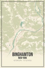 Retro US city map of Binghamton, New York. Vintage street map.