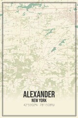 Retro US city map of Alexander, New York. Vintage street map.
