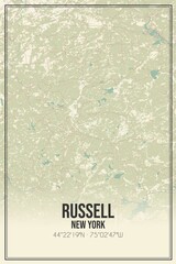 Retro US city map of Russell, New York. Vintage street map.