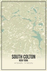 Retro US city map of South Colton, New York. Vintage street map.
