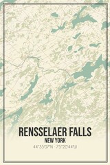 Retro US city map of Rensselaer Falls, New York. Vintage street map.