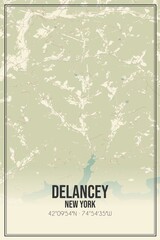 Retro US city map of Delancey, New York. Vintage street map.