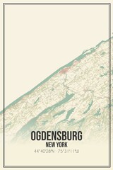 Retro US city map of Ogdensburg, New York. Vintage street map.