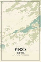 Retro US city map of Plessis, New York. Vintage street map.