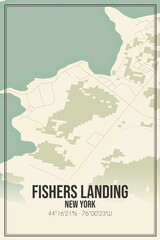 Retro US city map of Fishers Landing, New York. Vintage street map.