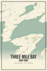 Retro US city map of Three Mile Bay, New York. Vintage street map.