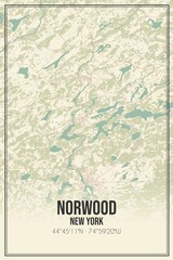 Retro US city map of Norwood, New York. Vintage street map.