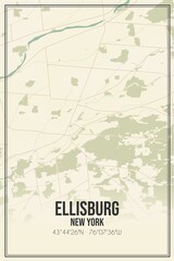 Retro US city map of Ellisburg, New York. Vintage street map.