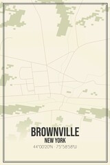 Retro US city map of Brownville, New York. Vintage street map.