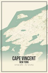 Retro US city map of Cape Vincent, New York. Vintage street map.