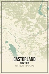 Retro US city map of Castorland, New York. Vintage street map.