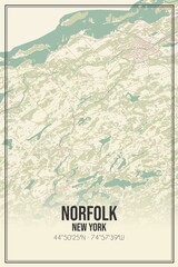 Retro US city map of Norfolk, New York. Vintage street map.