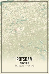 Retro US city map of Potsdam, New York. Vintage street map.