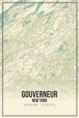 Retro US city map of Gouverneur, New York. Vintage street map.