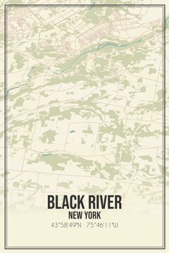 Retro US City Map Of Black River, New York. Vintage Street Map.