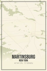 Retro US city map of Martinsburg, New York. Vintage street map.