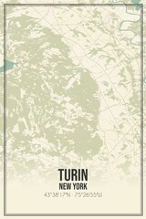 Retro US city map of Turin, New York. Vintage street map.