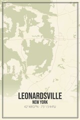 Retro US city map of Leonardsville, New York. Vintage street map.