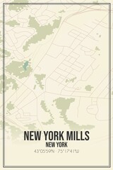 Retro US city map of New York Mills, New York. Vintage street map.