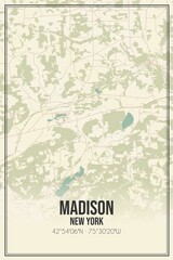 Retro US city map of Madison, New York. Vintage street map.