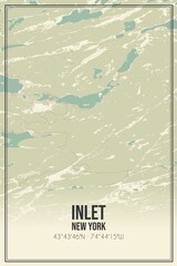 Retro US city map of Inlet, New York. Vintage street map.