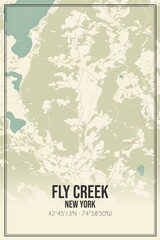 Retro US city map of Fly Creek, New York. Vintage street map.