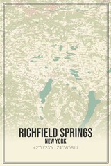 Retro US city map of Richfield Springs, New York. Vintage street map.