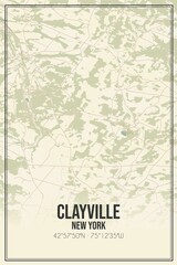 Retro US city map of Clayville, New York. Vintage street map.