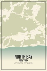 Retro US city map of North Bay, New York. Vintage street map.