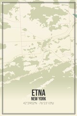 Retro US city map of Etna, New York. Vintage street map.