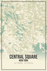Retro US city map of Central Square, New York. Vintage street map.