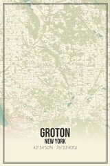 Retro US city map of Groton, New York. Vintage street map.
