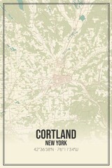 Retro US city map of Cortland, New York. Vintage street map.