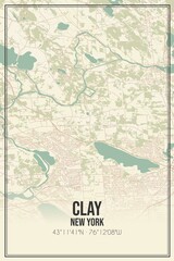 Retro US city map of Clay, New York. Vintage street map.