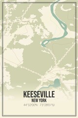 Retro US city map of Keeseville, New York. Vintage street map.