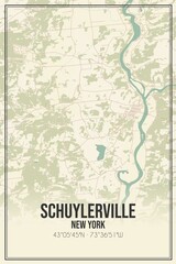 Retro US city map of Schuylerville, New York. Vintage street map.