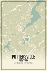 Retro US city map of Pottersville, New York. Vintage street map.