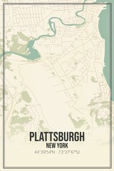 Retro US city map of Plattsburgh, New York. Vintage street map.