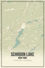 Retro US city map of Schroon Lake, New York. Vintage street map.