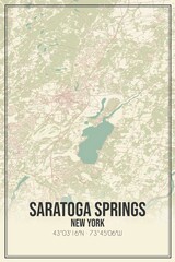 Retro US city map of Saratoga Springs, New York. Vintage street map.