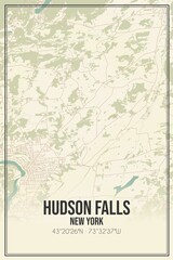 Retro US city map of Hudson Falls, New York. Vintage street map.