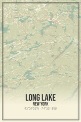 Retro US city map of Long Lake, New York. Vintage street map.